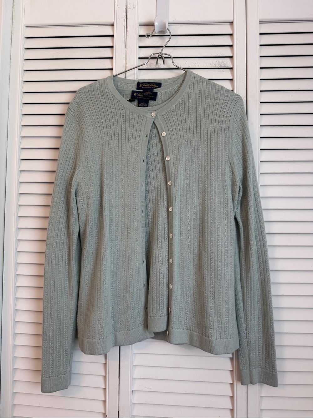 Brooks Brothers Top & Cardigan Sweater Set Silk Cashmere Pointelle Blue Large
